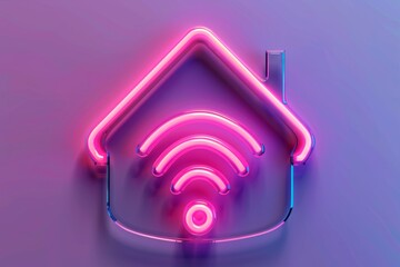 Wall Mural - Neon Smart Home Icon with Glowing Lights Concept of Advanced Technology Connectivity and Modern Living