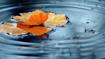 Wall Mural - Autumn Leaf Reflection in Still Water