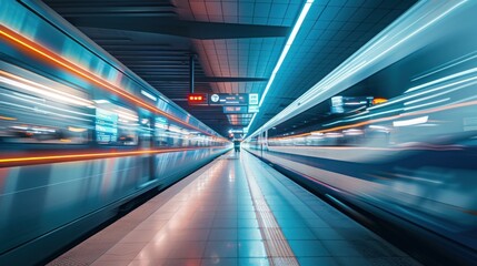 Fast Train in a Modern Subway Station