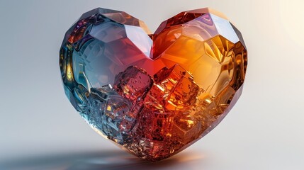 Poster - Stunning Heart-Shaped Crystal Sculpture With Intricate Details and Captivating Color Gradients Displayed Against Soft Background