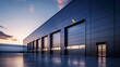 © Robert Kneschke - Modern industrial warehouse exterior with large loading doors at sunset