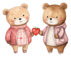 Sticker - PNG Couple cartoon cute bear.