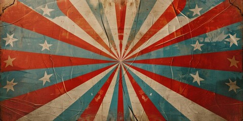 Wall Mural - A faded, worn out poster of the American flag with stars. The poster is a representation of the American spirit and patriotism