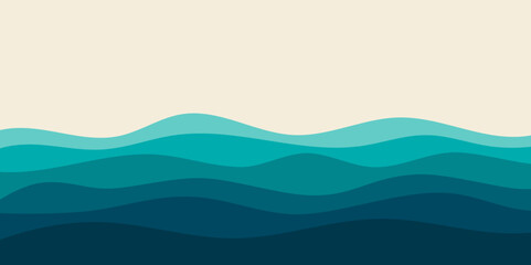 Poster - vector layered blue water wave banner template.