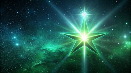 Wall Mural - Glowing green star shining brightly in the night sky, enchanting, cosmic, luminous, universe, beauty,glow, star, green, shining, night, magic, space, bright, medium shot, astronomy