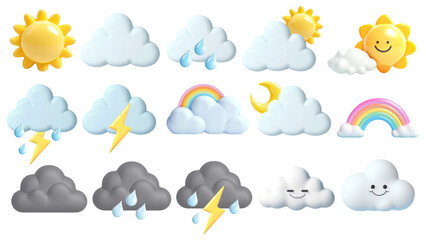 Wall Mural - png 3d weather element set, transparent background