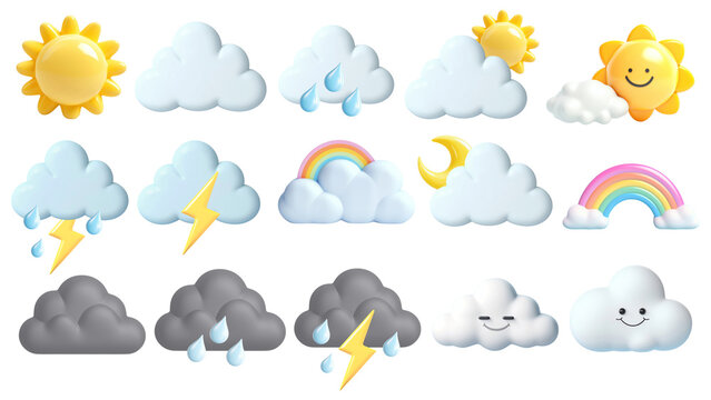 PNG 3D weather  element set, transparent background