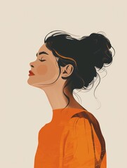 Wall Mural - Girl with Highlights in Hair on Plain Background, Aesthetic Illustration for Self Care Generative AI