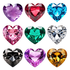 Wall Mural - png heart shaped gemstone element set, transparent background