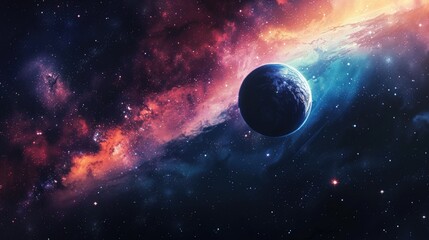 Wall Mural - a planet is floating in space with a colorful background. the planet is surrounded by a lot of stars