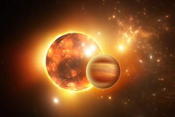Wall Mural - planet outside our solar system. exoplanet and exoplanetary system. ultra-hot gas giant exoplanet or