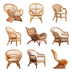 Poster - Rattan chair png element set, transparent background