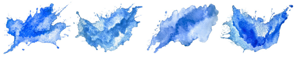 Wall Mural - a collection of artistic blue watercolor splashes, isolated on transparent or white background
