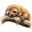 © Daniel - Cute Sleepy Sloth, Watercolor Painting, Isolated on a white background, hand-drawn illustration