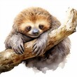 © Daniel - Cute Sleepy Sloth, Watercolor Painting, Isolated on a white background, hand-drawn illustration