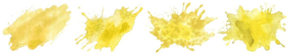 Wall Mural - a vibrant collection of yellow watercolor splashes, isolated on transparent or white background