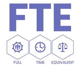 Wall Mural - FTE - Full Time Equivalent acronym, business concept background. word lettering typography design illustration with line icons