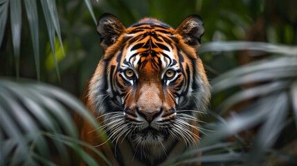 Sticker - Regal Bengal Tiger Prowling Through Vibrant Jungle Intense Gaze and Powerful Presence