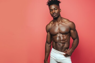 athletic black man Model in color Underwear Showcases Isolated on solid color background