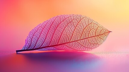 Poster - A vibrant, large leaf rests on a smooth surface, showcasing intricate veins against a softly blended gradient backdrop