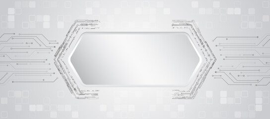 Fototapete - Digital communication, data protection, futuristic presentation, scientific cover. Abstract grey high tech background consisting of hexagon and other technological elements.