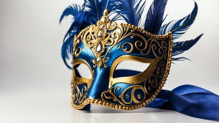 luxurious blue and gold masquerade isolated on a white background