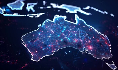 Wall Mural - Map of Australia with global connection lines and glowing lights. Worldwide technology concept.