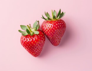 Two Fresh Strawberries on a Pink Background