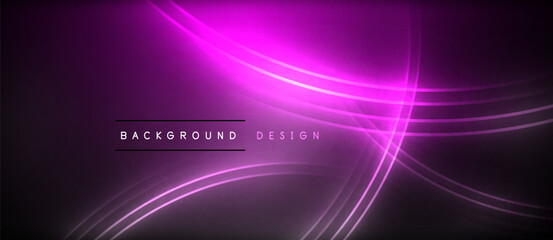 Aufkleber - Neon glowing circle rays, light round lines in the dark, planet style neon wave lines. Energetic electric concept design for wallpaper, banner, background
