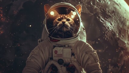 Cat in Space Suit Gazing Through Helmet Visor