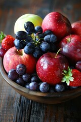 Wall Mural - Fresh Fruit Bowl with Grapes and Red Apples