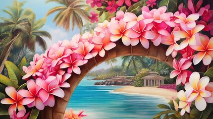 Wall Mural - tropical flowers on the beach