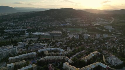 Wall Mural - Aerial view of Sarajevo city at sunset in Bosnia and Herzegovina