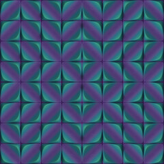 Fototapete - Digital illustration of a symmetrical purple and green pattern composed of interlocking wave shapes. 3d rendering