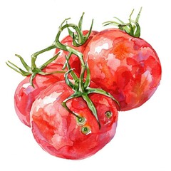 Wall Mural - Artistic Watercolor Illustration of Fresh Ripe Tomatoes, Perfect for Organic Cooking Inspiration