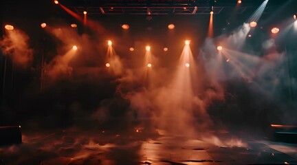 Wall Mural - Empty concert stage with illuminated spotlights and smoke. Stage background