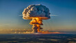 © janzwolinski - Dramatic nuclear explosion scene with a towering mushroom cloud rising into the sky over a deserted landscape.