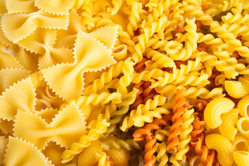 Pasta Noodles for cooking Italian food in plastic bag on white background.