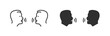 © vladwel - Two man talk icon vector graphic illustration set line outline stroke simple and solid black white cut out heads pictogram, persons speaking shape silhouette image clip art
