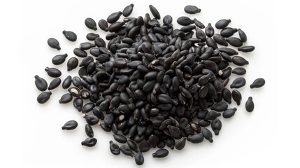 Wall Mural - A pile of black beans arranged neatly on a clean white surface