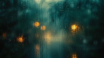 Poster - Abandoned house with old window and blue wall. Grungy background with raindrops on the glass.