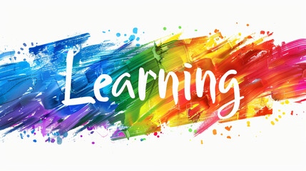 Aufkleber - Vibrant brushstrokes creating a backdrop for the word learning in white paint