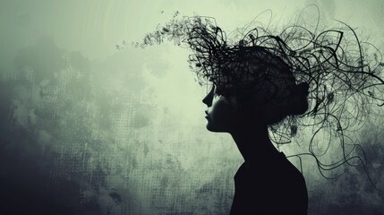 Conceptual image of a person with abstract thoughts and emotions