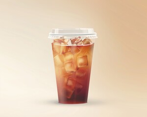 Refreshment in a Cup: Digital Graphic Illustration of a Beverage Container with Ice and Straw