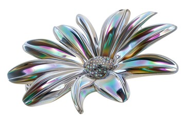 A silver flower brooch with a crystal center, perfect for jewelry or accessories