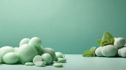 Wall Mural - green easter eggs on grass