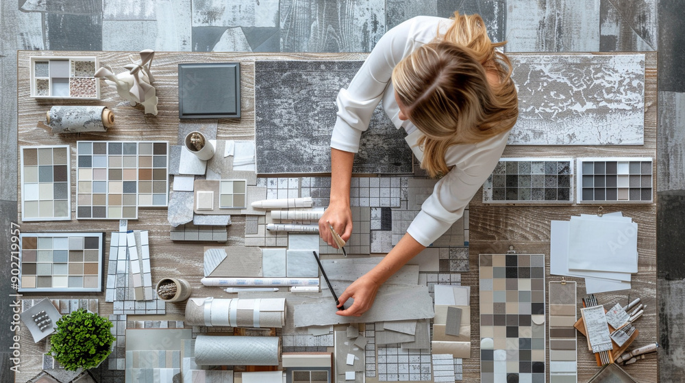 designer creating a layout plan with samples Stock Photo | Adobe Stock