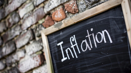 Poster - Chalkboard displays the word inflation to illustrate the rising prices of goods and services
