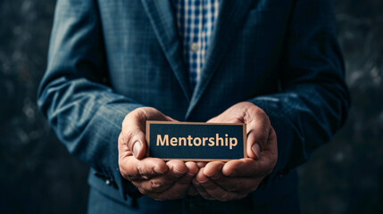Aufkleber - Businessman displaying a sign with the word mentorship