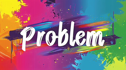 Wall Mural - Problem text over a multicolored splattered background with paint strokes, concept for business, marketing, and advertising